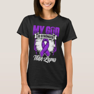 God Is Stronger Than Lupus Purple Ribbon Lupus Awa T-Shirt
