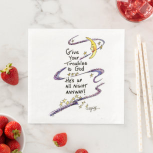 God is Up All Night. Comforting Saying Napkin