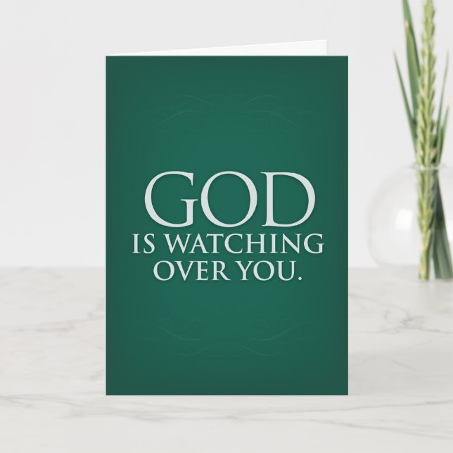 God is Watching Over You. Green greeting card. Card (Front)