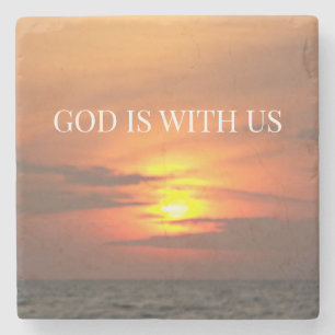 "God Is With Us Sunrise Minimalist Design" Stone Coaster