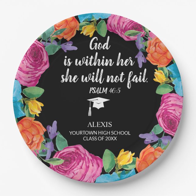God is Within Her Christian Graduation  Paper Plate (Front)