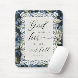 God Is Within Her Psalm 46:5 Elegant Blue Floral Mouse Pad
