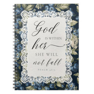 God Is Within Her Psalm 46:5 Elegant Blue Floral Notebook