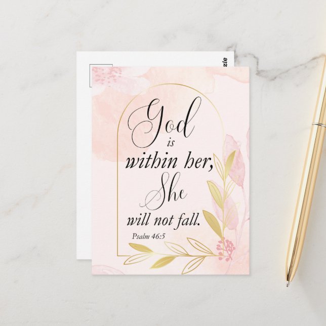 God is within her Psalm 46:5 Pink Botanical Postcard (Front/Back In Situ)