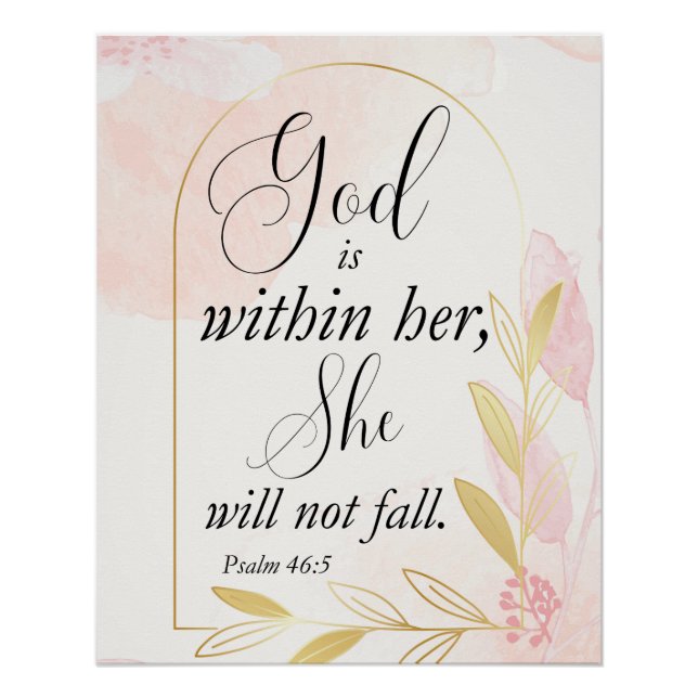 God is within her Psalm 46:5 Pink Botanical Poster (Front)