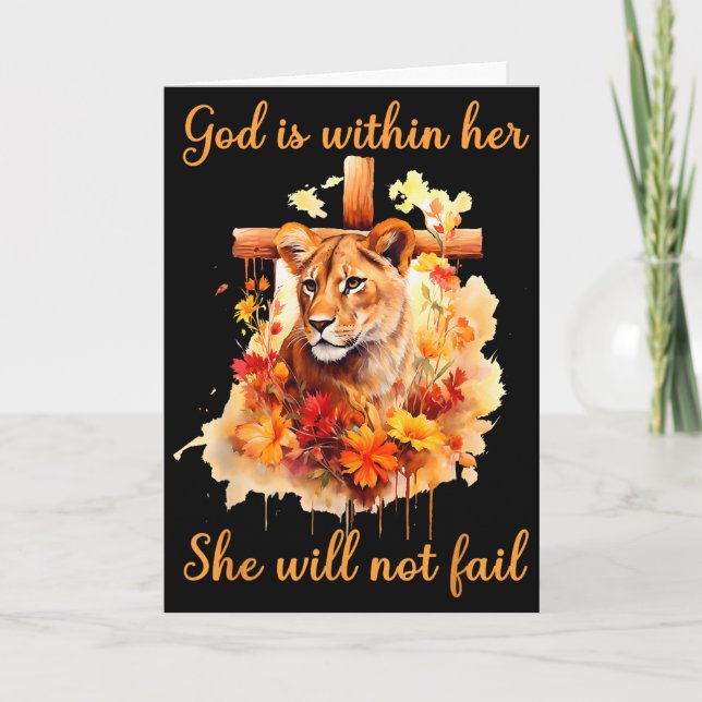 God Is Within Her She Will Not Fail Lioness Cross  Card (Front)