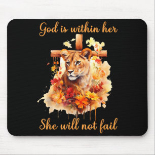 God Is Within Her She Will Not Fail Lioness Cross Mouse Pad