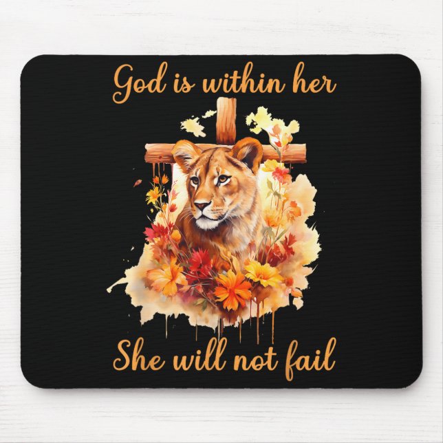 God Is Within Her She Will Not Fail Lioness Cross  Mouse Pad (Front)