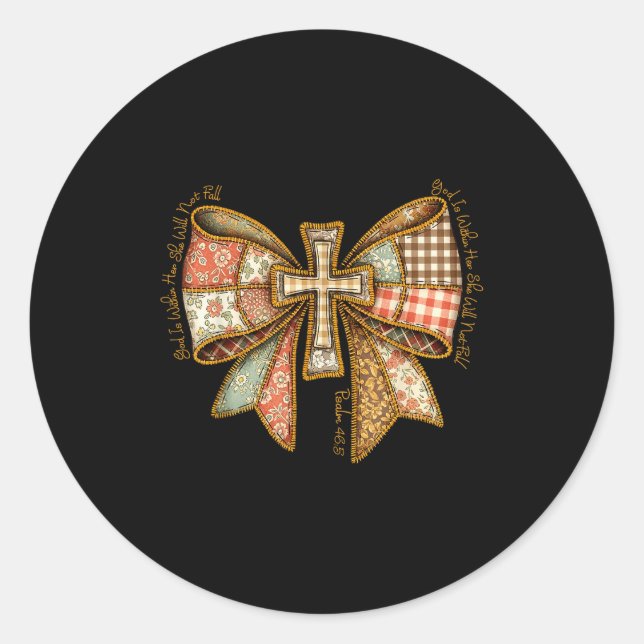 God Is Within Her She Will Not Fall Coquette Bow C Classic Round Sticker (Front)