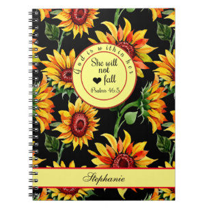 God Is Within Her She Will Not Fall Sunflower Notebook