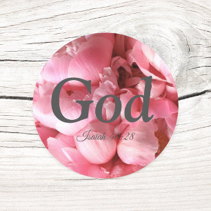 God Isaiah 40:28 Verse Elegant Pink Flowers Classi Classic Round Sticker