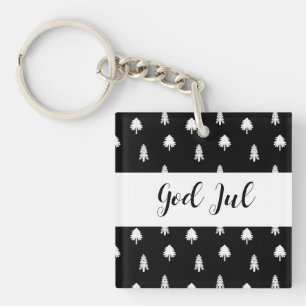 God Jul Christmas Scandinavian black pattern gift Key Ring