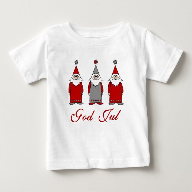 God Jul | Cute Funny Tomten Norwegian Christmas Baby T-Shirt (Front)