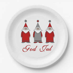 God Jul   Cute Funny Tomten Norwegian Christmas Paper Plate