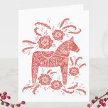 God Jul Dala Horse Holiday Card<br><div class="desc">A traditional Swedish or Norwegian folk art Dala Horse in red and white.  Original art by Nic Squirrell. Change the God Jul greeting and name to personalise.</div>