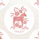 God Jul Dala Horse Red Holidays Classic Round Sticker<br><div class="desc">Traditional Swedish or Norwegian Dalecarlian Dala Horse folk art in red and white.  Original art by Nic Squirrell.  Change the God Jul text to customise.</div>