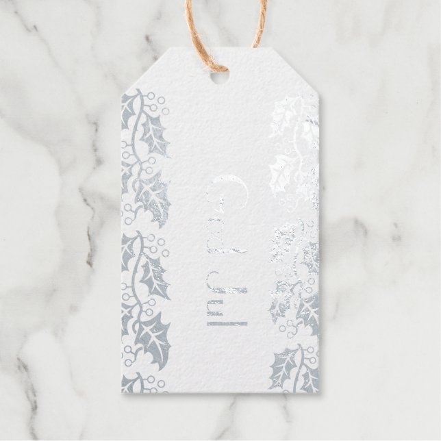 God Jul -holly -  silver Gift Tags (Front)