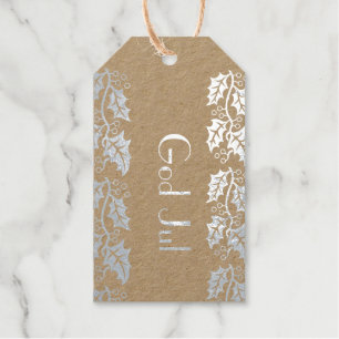 God Jul -holly - silver Gift Tags