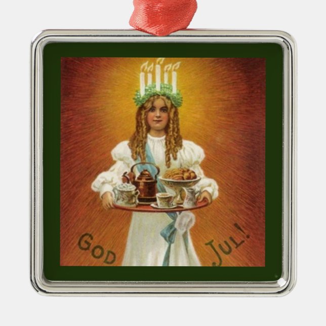 God Jul! Lucia with treats Metal Tree Decoration (Front)