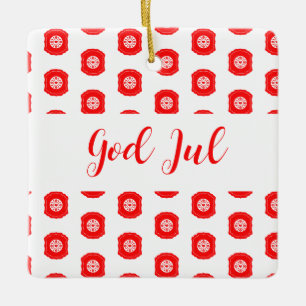 God Jul Merry Christmas Scandinavian pattern gift Ceramic Ornament