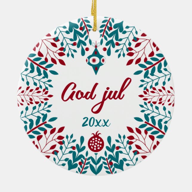 God jul, Norwegian Christmas Greeting Ceramic Tree Decoration (Back)