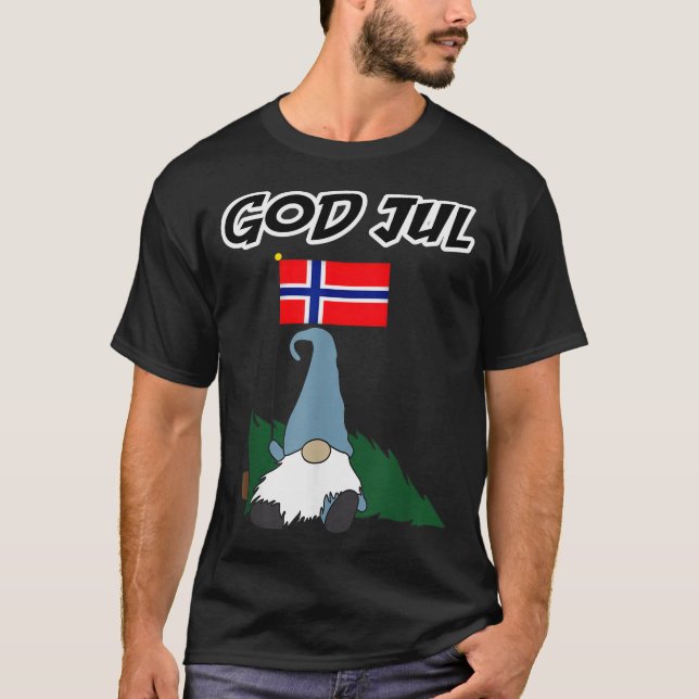 God Jul Norwegian Gnome Merry Christmas Norway Tee (Front)