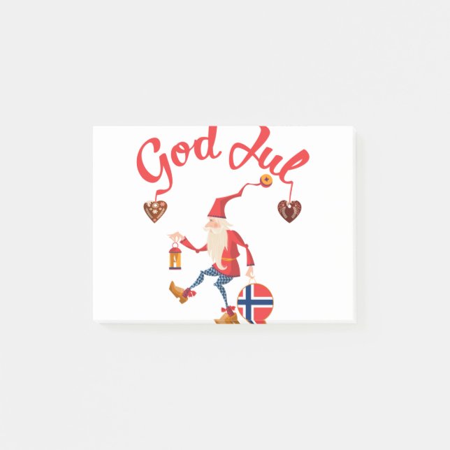 God jul norwegian merry christmas norway tomte gno post-it notes (Front)