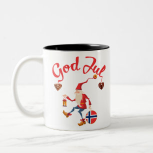 God jul norwegian merry christmas norway tomte gno Two-Tone coffee mug