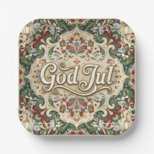 God Jul Norwegian Norway Christmas Paper Cups Plate
