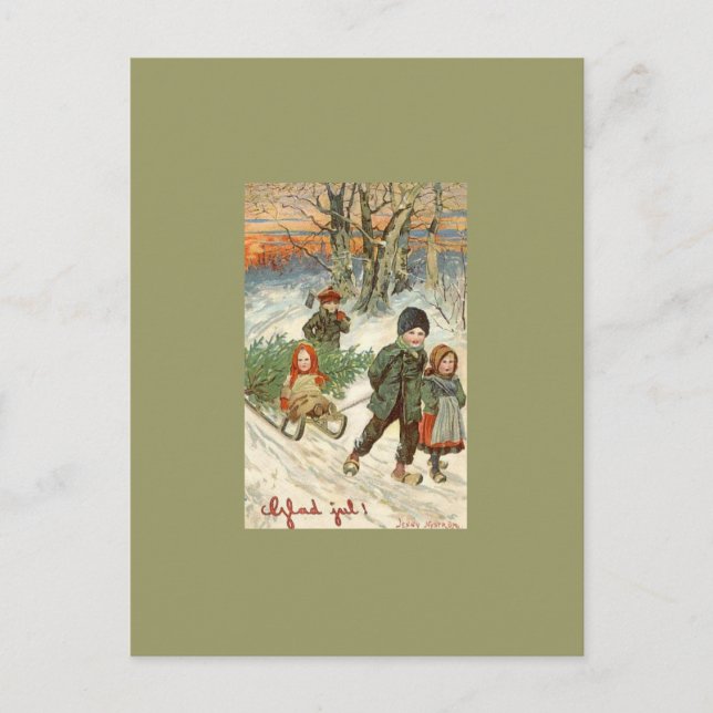 "God Jul!" or Tiny Children in the Snow Postcard (Front)