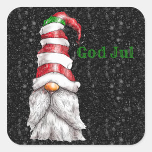 God Jul Red Gnome  Square Sticker