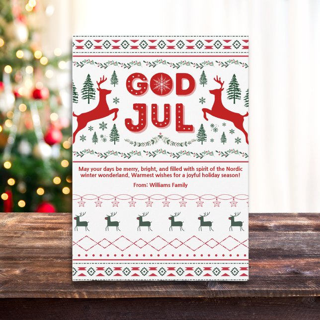 God Jul Scandinavian Pattern Christmas Greeting Holiday Card (Creator Uploaded)