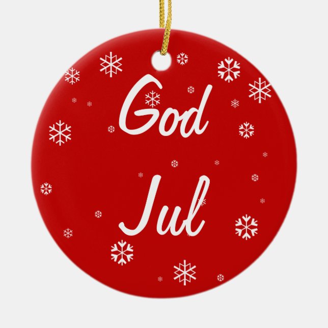 God Jul Snowflakes Ceramic Tree Decoration (Front)