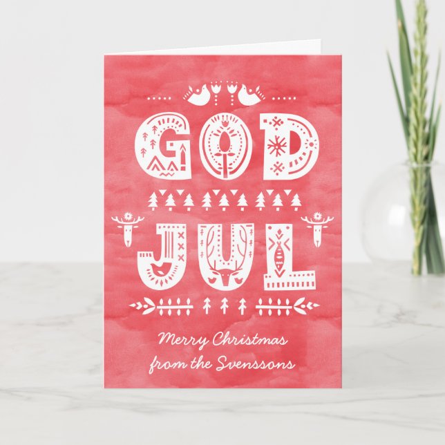 God Jul Swedish Christmas Card Scandi Style Script (Front)
