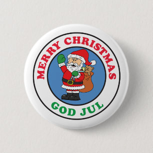 God Jul Swedish Christmas Santa 6 Cm Round Badge