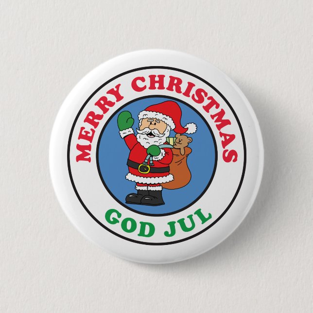 God Jul Swedish Christmas Santa 6 Cm Round Badge (Front)