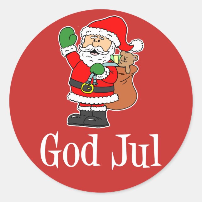 God Jul Swedish Christmas Santa Classic Round Sticker (Front)