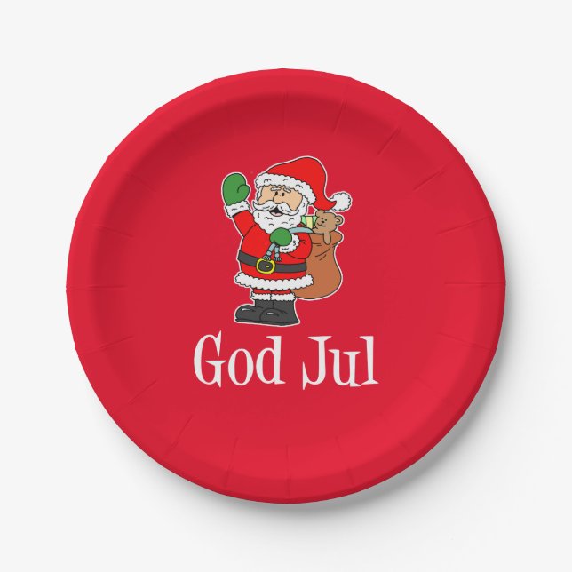 God Jul Swedish Christmas Santa Paper Plate (Front)