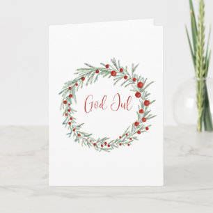 God Jul, Swedish Christmas Wreath Holiday Card