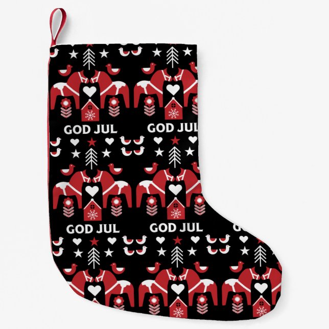 God Jul Swedish Folk Art    Small Christmas Stocking (Front)