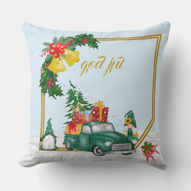 God Jul Swedish Gnomes Green Couple  Cushion (Front)
