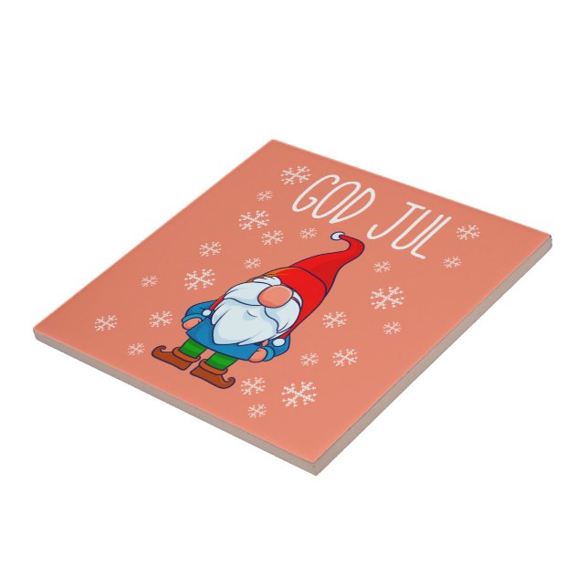 God Jul, Swedish Tomte Gnome, Scandinavian Merry Tile (Side)