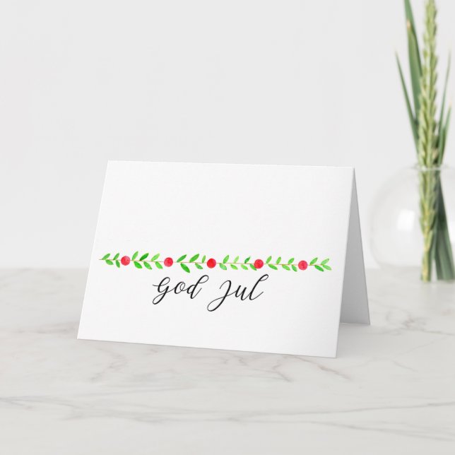 God Jul, Swedish watercolor Christmas banner Holiday Card (Front)