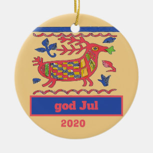 god Jul, ,Vintage Deer, add, edit text Ceramic Tree Decoration