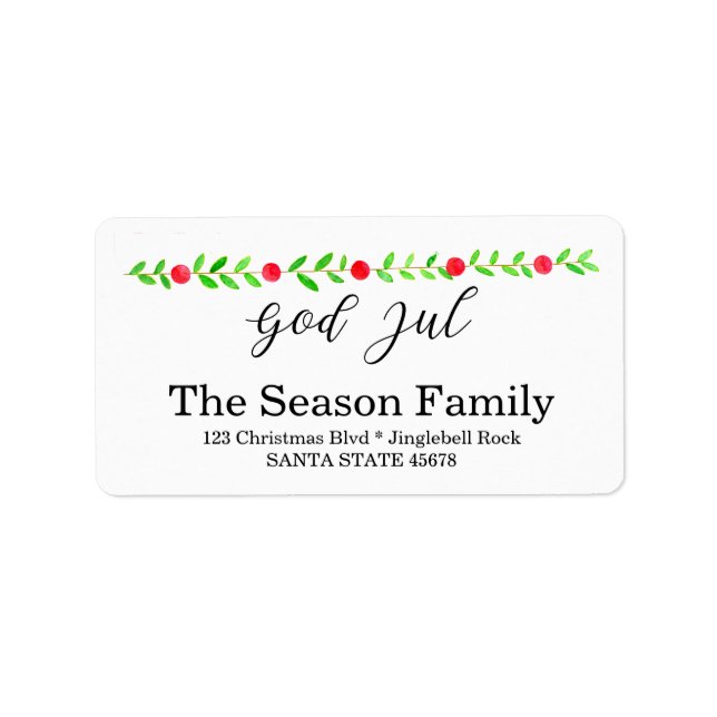 God Jul, watercolor Christmas banner Label (Front)