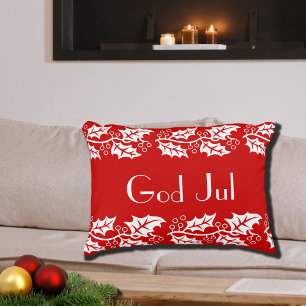 God Jul white hollies in red - Decorative Cushion