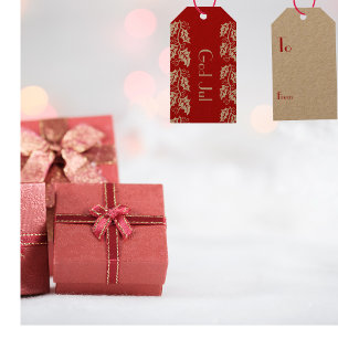 God Jul white hollies in red - Gift Tags