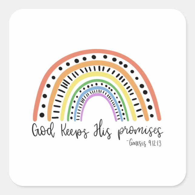 God Keeps His Promises - Rainbow Square Sticker (Front)