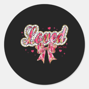 God Loved The World Hearts Bow Christian Valentine Classic Round Sticker