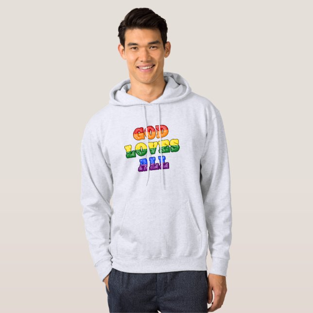 "God Loves All" Gay/LGBTQIA+/Queer Christian Pride Hoodie (Front Full)